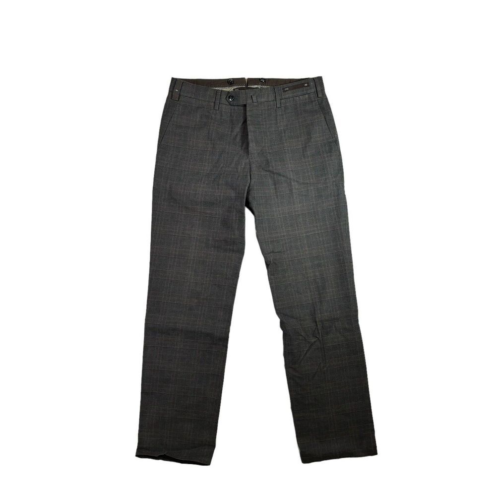 PT01 Torino Dress Pants 48 Slim Flat front 120s Wool Charcoal Gray Plaid 30x28